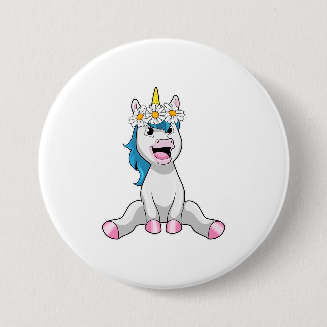 Unicorn with Flowers Daisy 7.5 Cm Round Badge (Front)