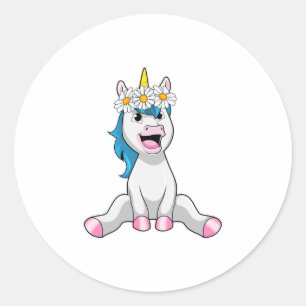 Unicorn with Flowers Daisy Classic Round Sticker