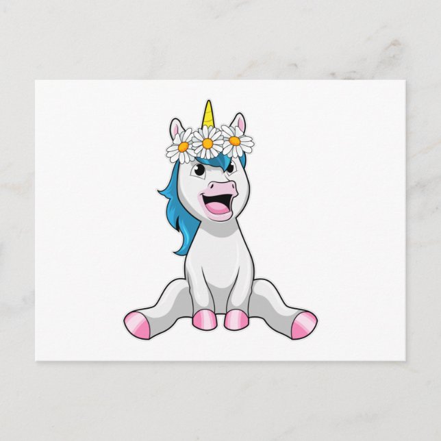 Unicorn with Flowers Daisy Postcard (Front)