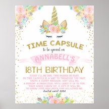 Unicorn with Flowers First Birthday Time Capsule S