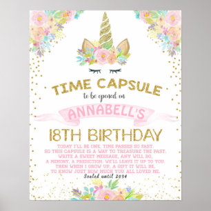 Unicorn with Flowers First Birthday Time Capsule S Poster