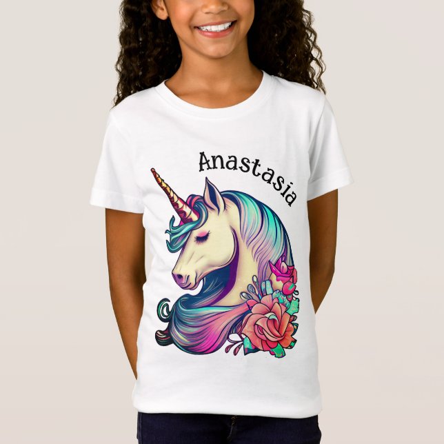 Unicorn with Flowers Vector Art T-Shirt (Front)