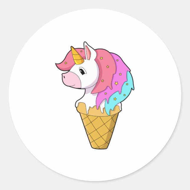 Unicorn with Ice cream Classic Round Sticker (Front)