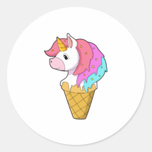 Unicorn with Ice cream Classic Round Sticker