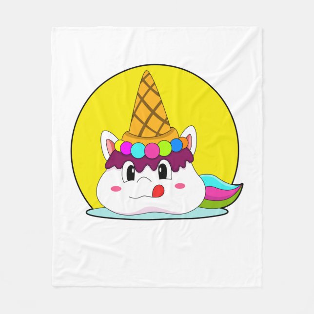 Unicorn with Ice cream cone Fleece Blanket (Front)