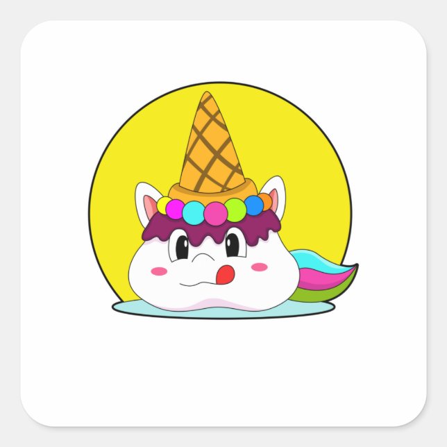 Unicorn with Ice cream cone Square Sticker (Front)