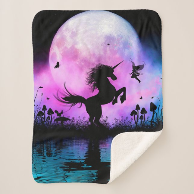 Unicorn with little fairy sherpa blanket (Front)