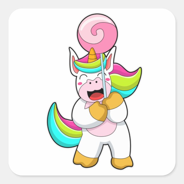 Unicorn with Lollipop Square Sticker (Front)