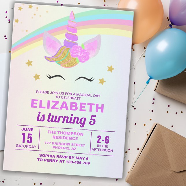 Unicorn with Magic Rainbow Birthday Girl Invitation (Creator Uploaded)