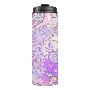 Unicorn with multicolored mane, butterfly rainbow, thermal tumbler