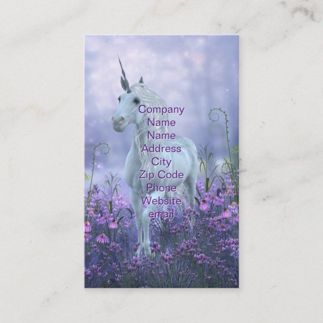 Unicorn with Purple Flowers Business Card (Front)
