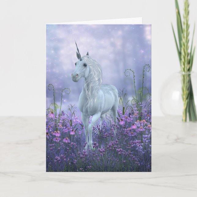 Unicorn with Purple Flowers Thank You Card (Front)