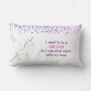 Unicorn with Rainbow and Confetti Funny Saying Lumbar Cushion