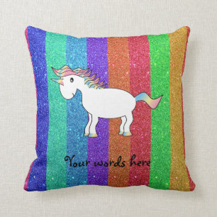 Unicorn with rainbow glitter stripes cushion