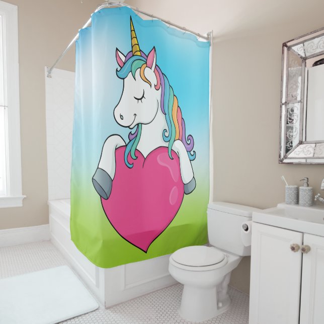 Unicorn with Rainbow Hair Shower Curtain (In Situ)