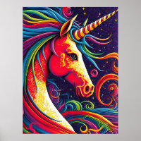 Unicorn with Rainbow Mane and Starry Night Ai Art