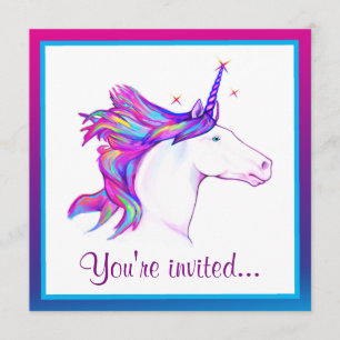 Unicorn with Rainbow Mane Happy Birthday Invitation