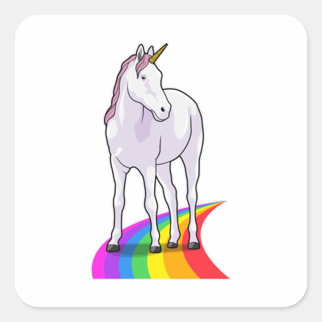 Unicorn with Rainbow Square Sticker (Front)