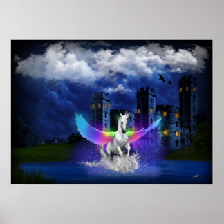 Unicorn With Rainbow Wings Poster