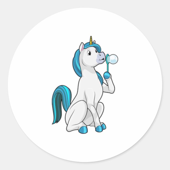 Unicorn with Soap bubbles Classic Round Sticker (Front)