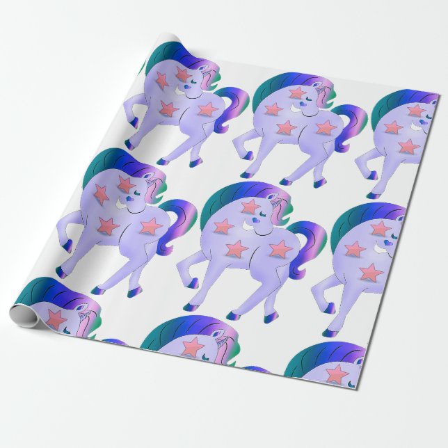 Unicorn with Stars Wrapping Paper (Unrolled)