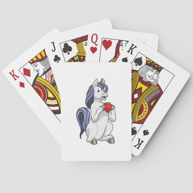 Unicorn with Strawberry Fruit Playing Cards (Back)
