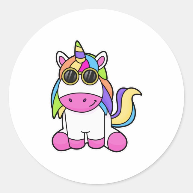 Unicorn with Sunglasses Classic Round Sticker (Front)