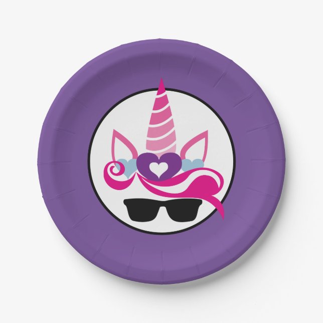 Unicorn with Sunglasses Paper Plate (Front)