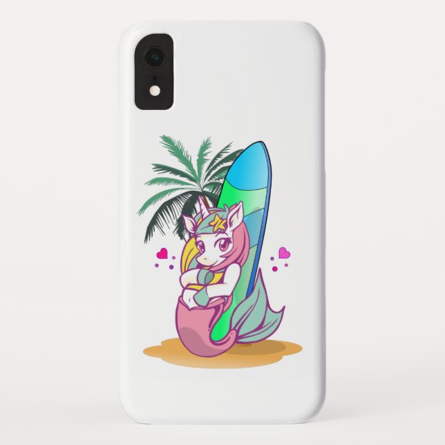 Unicorn with surfboard on the beach Case-Mate iPhone case (Back)