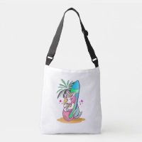 Unicorn with surfboard on the beach
