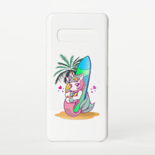Unicorn with surfboard on the beach samsung galaxy case