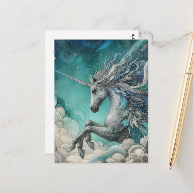 Unicorn With Three Legs in the Clouds Postcard (Front/Back In Situ)