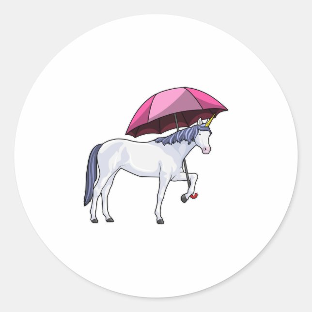 Unicorn with Umbrella Classic Round Sticker (Front)
