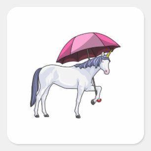 Unicorn with Umbrella Square Sticker