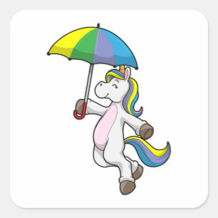 Unicorn with Umbrella Square Sticker