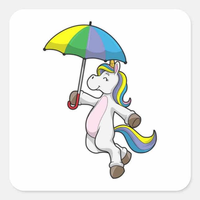 Unicorn with Umbrella Square Sticker (Front)