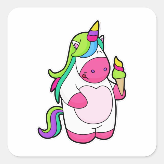 Unicorn with Waffle Ice cream Square Sticker (Front)