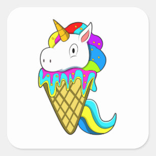 Unicorn with Waffle Ice cream Square Sticker