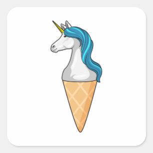Unicorn with Waffle ice cream Square Sticker
