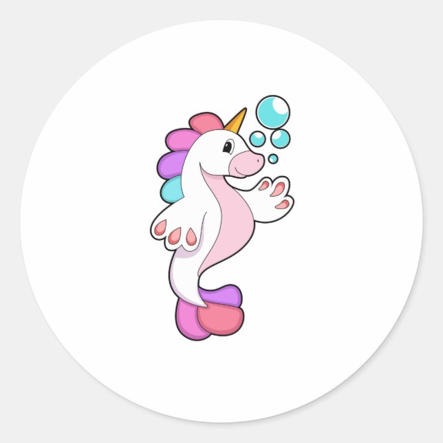 Unicorn with Water bubbles.PNG Classic Round Sticker (Front)