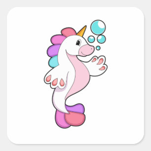 Unicorn with Water bubbles.PNG Square Sticker