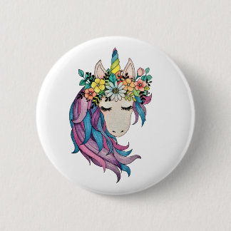 Unicorn With Wild Flowers In Watercolor 6 Cm Round Badge