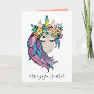 Unicorn With Wild Flowers In Watercolor Card