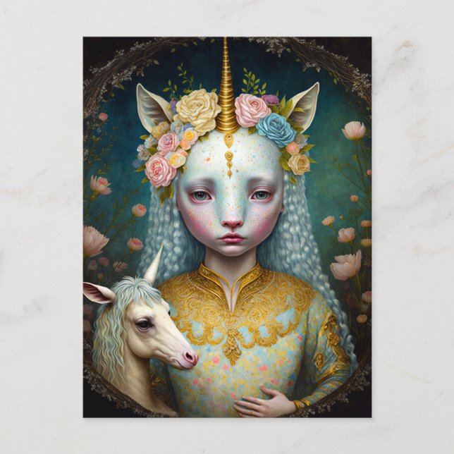 Unicorn Woman Fantasy Art Postcard (Front)