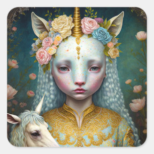 Unicorn Woman Fantasy Art Square Sticker