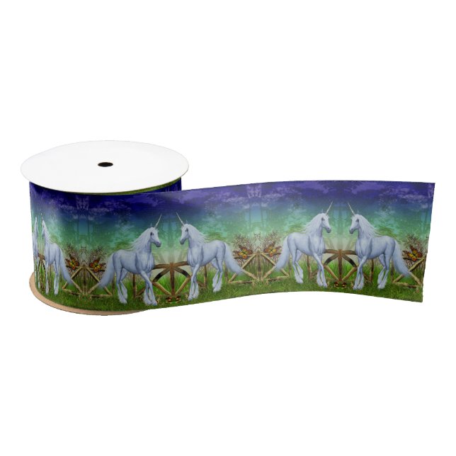 Unicorn Woodland Gate Fantasy Horse Art Satin Ribbon (Spool)
