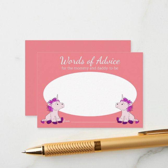 Unicorn Words of Advice Twins Girls Baby Shower  Enclosure Card (Front/Back In Situ)