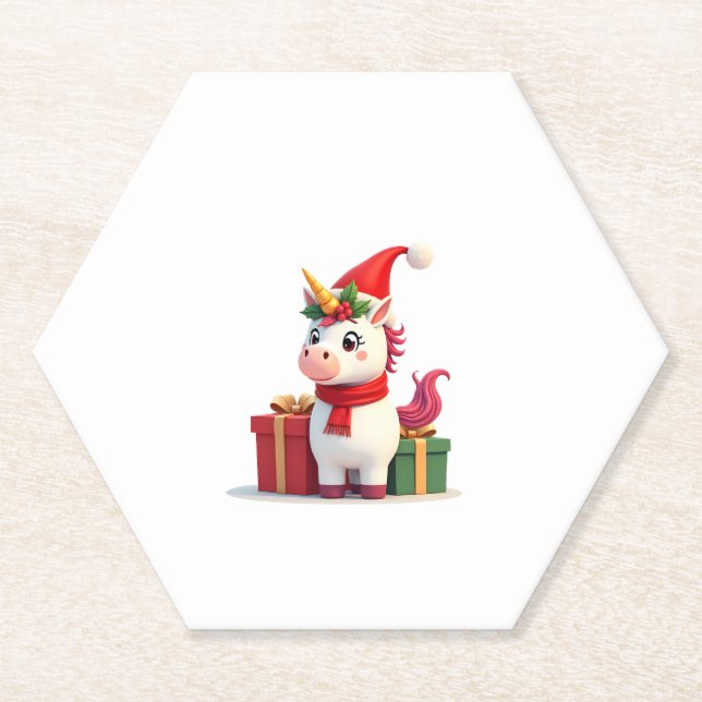 Unicorn Xmas Decoration Santa Unicorn Christmas T- Paper Coaster (Front)