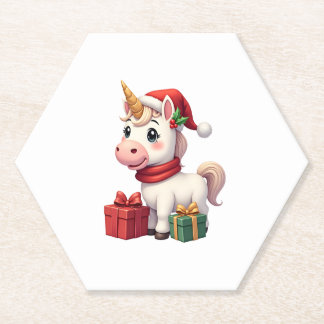Unicorn Xmas Decoration Santa Unicorn Christmas T- Paper Coaster