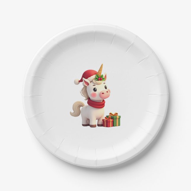 Unicorn Xmas Decoration Santa Unicorn Christmas T- Paper Plate (Front)